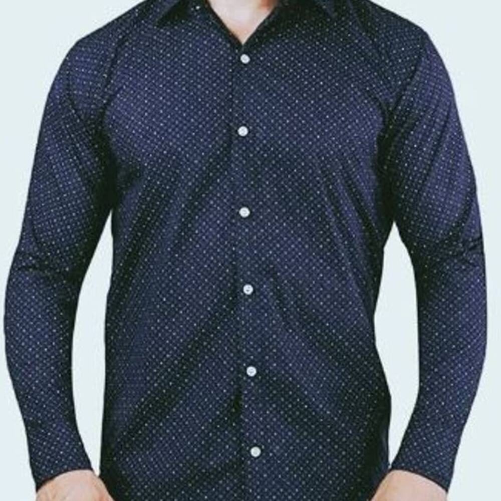 Denim & Flower Ricky Singh Polka Dot Long Sleeve Button Shirt in Navy